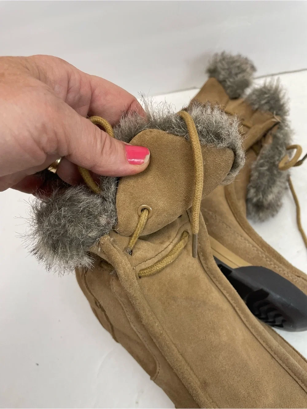 Lands End 7.5B Suede Faux Fur Lined Snow Boots